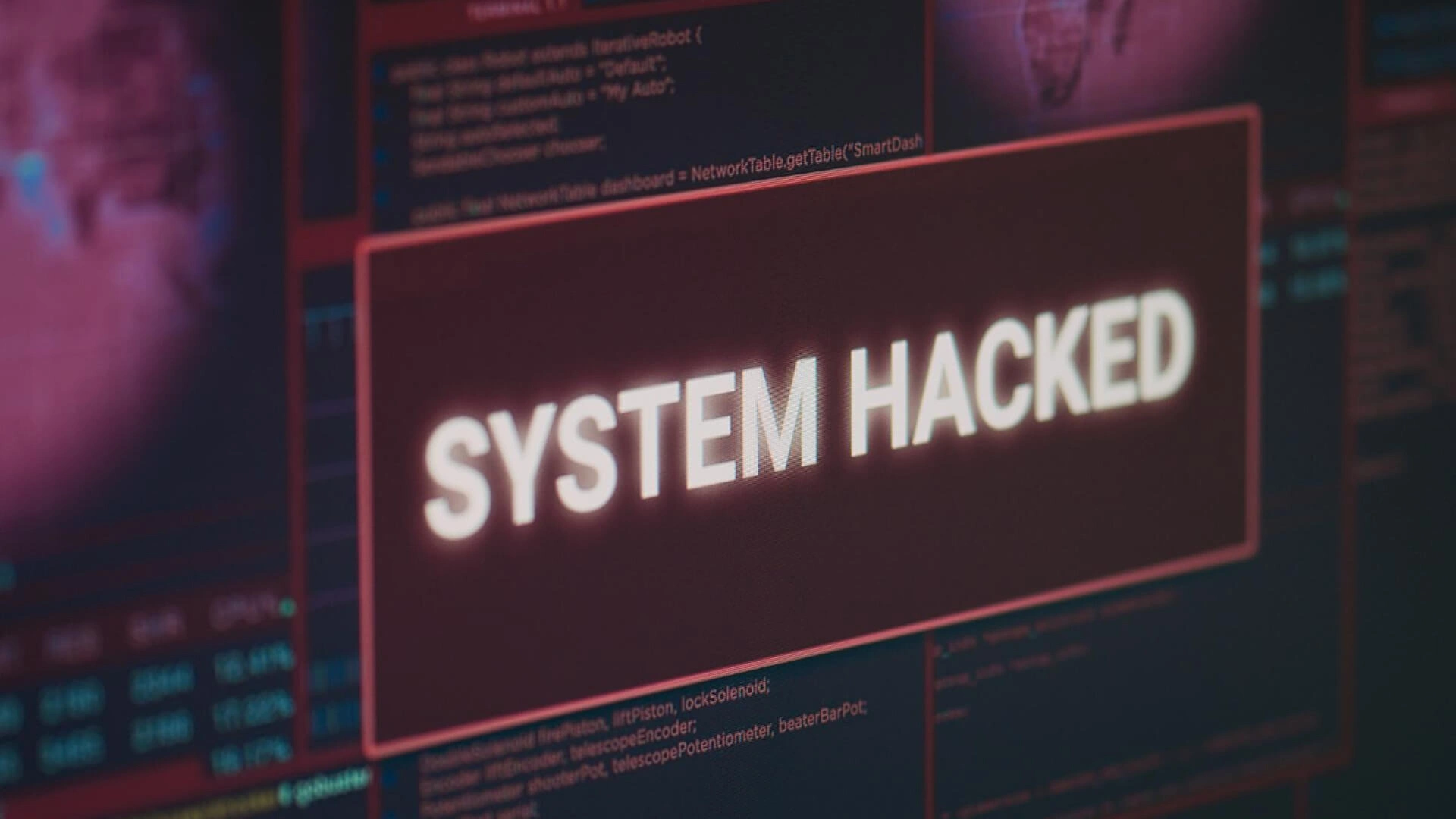 System hacked message on a screen